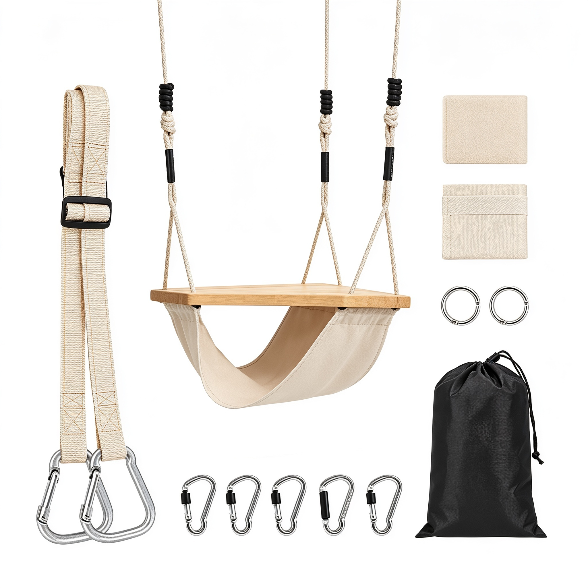 Dwellora 900KG Schaukel- und Hängematte-Befestigungssatz - All-Inclusive 2er-Set | 150cm x 5cm Hängemattengurte | Inklusive Karabinern, D-Ringen, Aufbewahrungstasche und Baumschutzpolstern